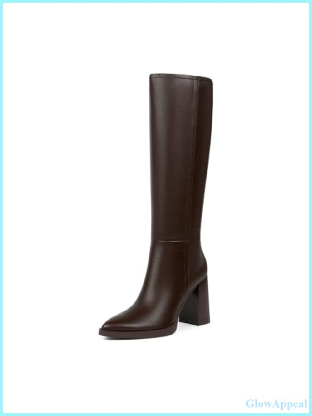 Knee High Boots Women Pointed Toe Chunky Heel Faux Leather Tall Boots